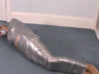 Gay Shorthair Blonde girl wrapped in duct tape struggles Desnuda - 1