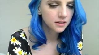 Lovers Blue haired girl in flowers plays with tits Nina Elle - 1