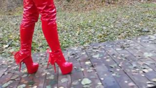 Oral Sex Lady L walking with red extreme sexy boots. Sexy Sluts - 1